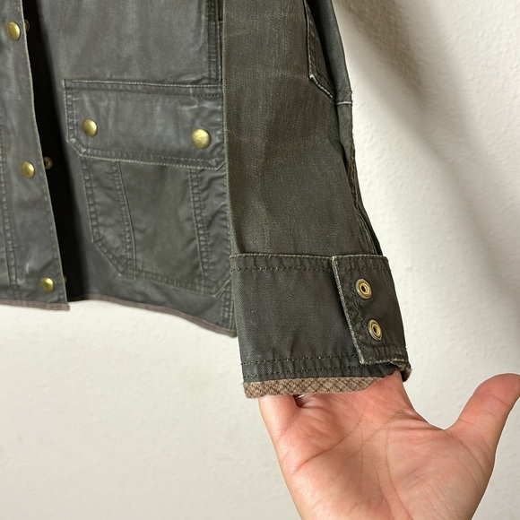 J. Crew Dark Olive Waxed Cotton Field Jacket Snap Button Zipper Down size Small - Picture 7 of 12